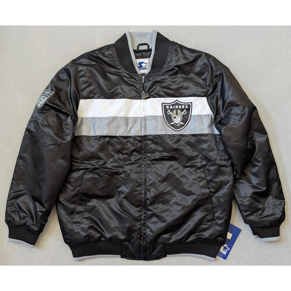 NWT Men's Starter Las Vegas Raiders Ambassador Satin Varsity Jacket Size L